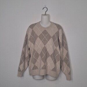 Hollister Argyle Sweater Sz M Oversized Pullover Slouchy Soft Neutral Preppy